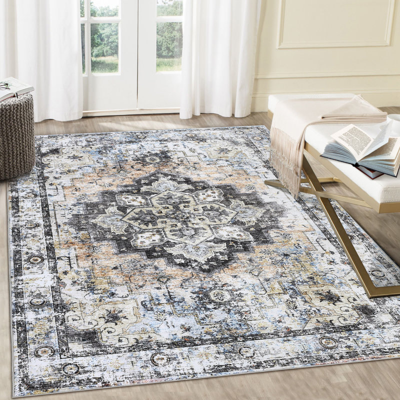 Luecille Washable Oriental Rug, Rectangle 9 pi x 12 pi