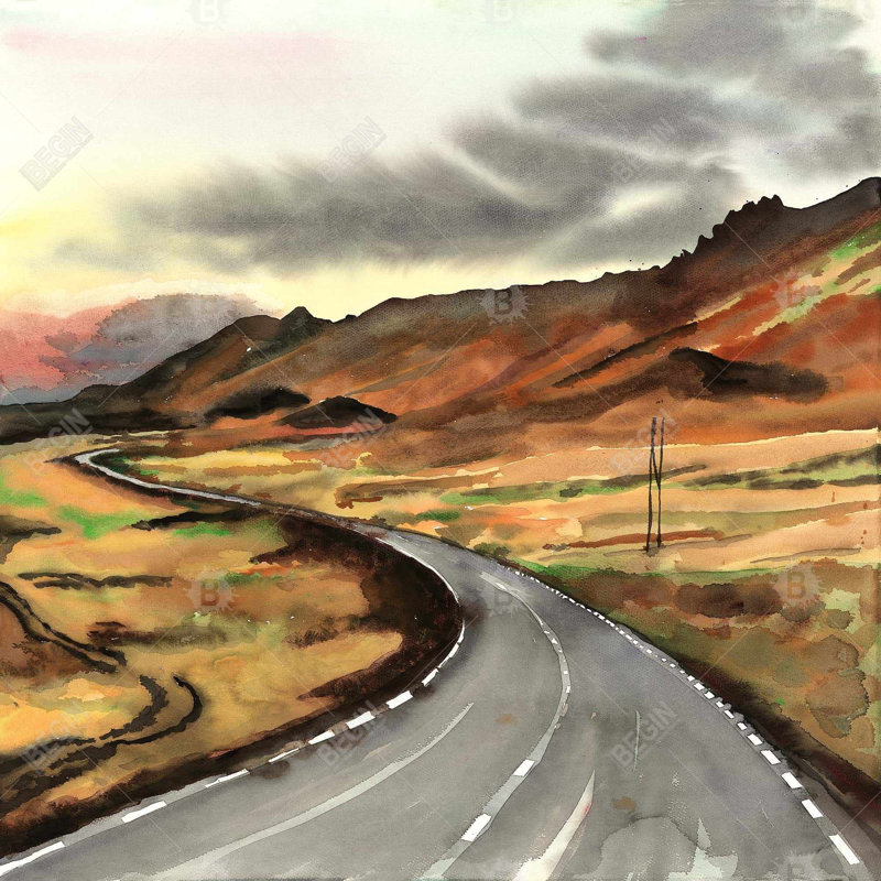 Sur la route en Islande, toile - décor de chambre à coucher de montagne moderne, H 24 po x l 24 po