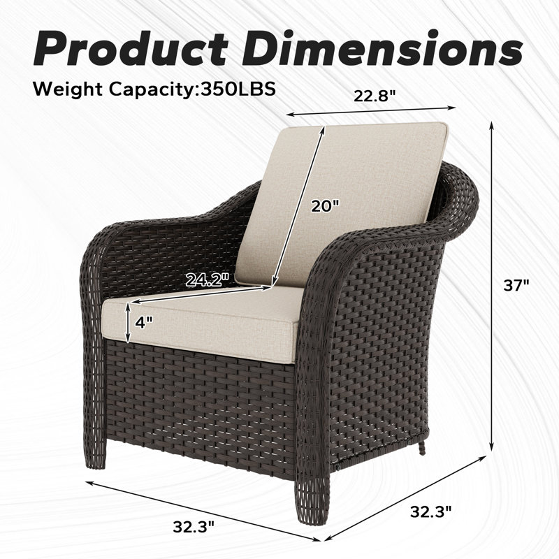 2-person Outdoor Rattan Armchairs With Cushions, Beige