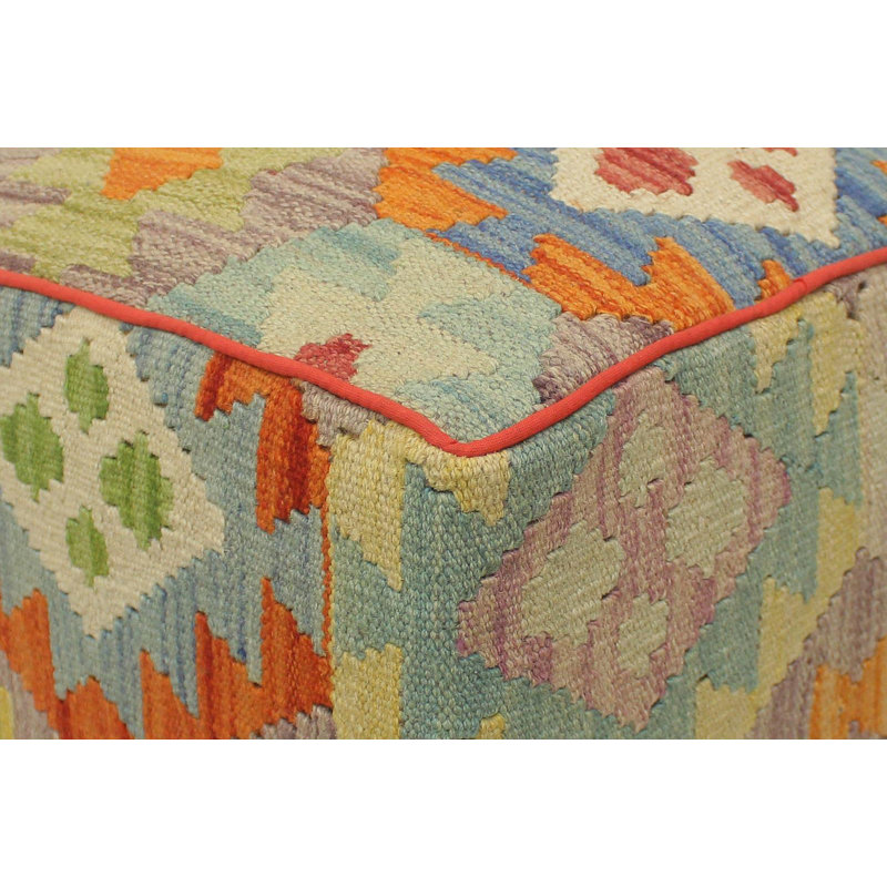 Aprea Upholstered Ottoman, Rust/Blue/Purple/Beige Wool