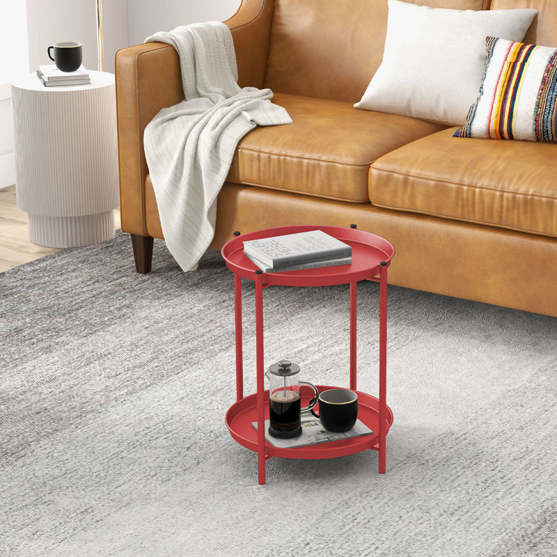 Eucleides Steel Tray Top End Table, Red