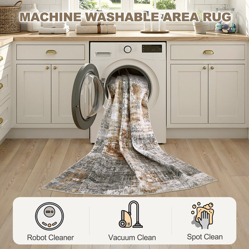  Dagmar Area Rug Living Room Rugs Washable Large Soft Indoor Neutral Modern Abstract Low Pile Rug Carpet for Bedroom Dining Room Farmhouse Home Office