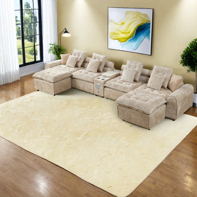 Canapé d'angle surdimensionné à 6 places avec rangement, couleur camel bouclée, style moderne