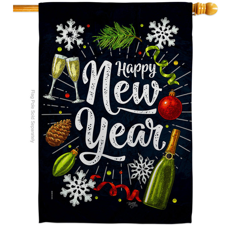 Double Sided 40'' H x 28'' W Polyester New Year's House Flag