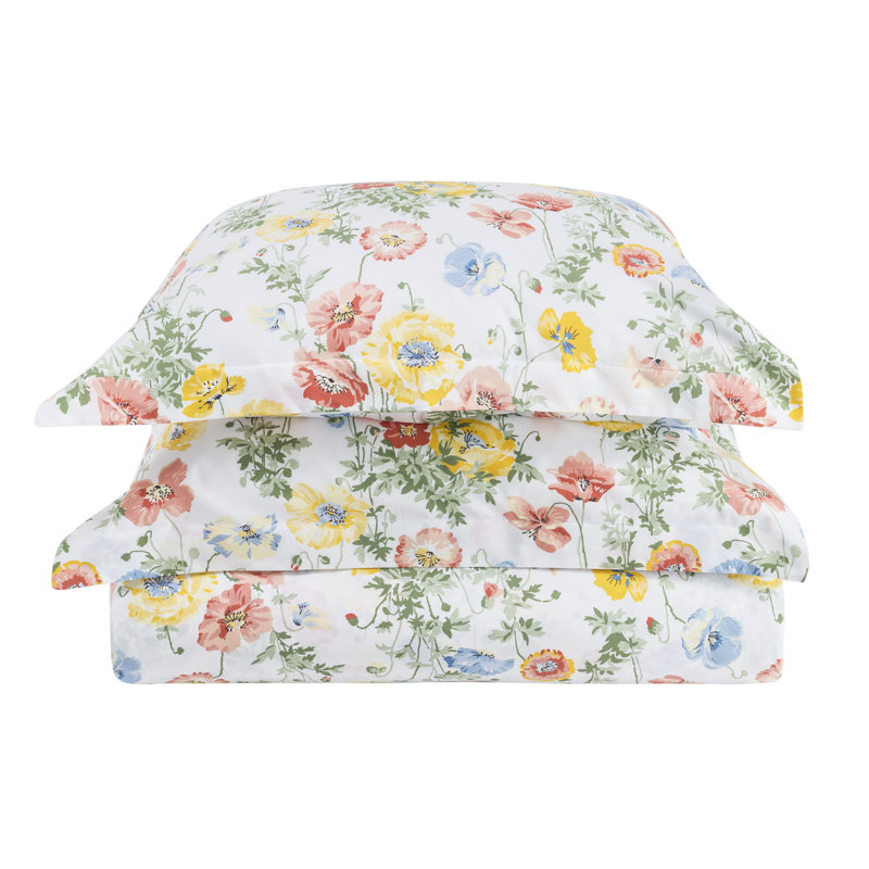 Poppies Cotton Farmhouse Duvet Cover Set, Twin Duvet Cover + 1 Sham