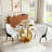 3-Piece Dining Table Set, 47" Round Tempered Glass Table, Sculptural Stainless Steel Base & 2 Upholstered Faux Leather Chairs-2052842528-2052842529-2052842533