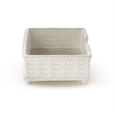 Basketweave Ceramic Cocktail Napkin Holder, 3" H