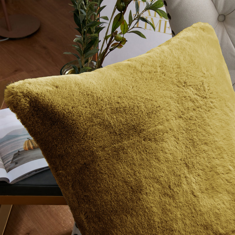 Heavy Faux Fur Throw Pillow Cover, Lemon Curry, 20' H x 20' W