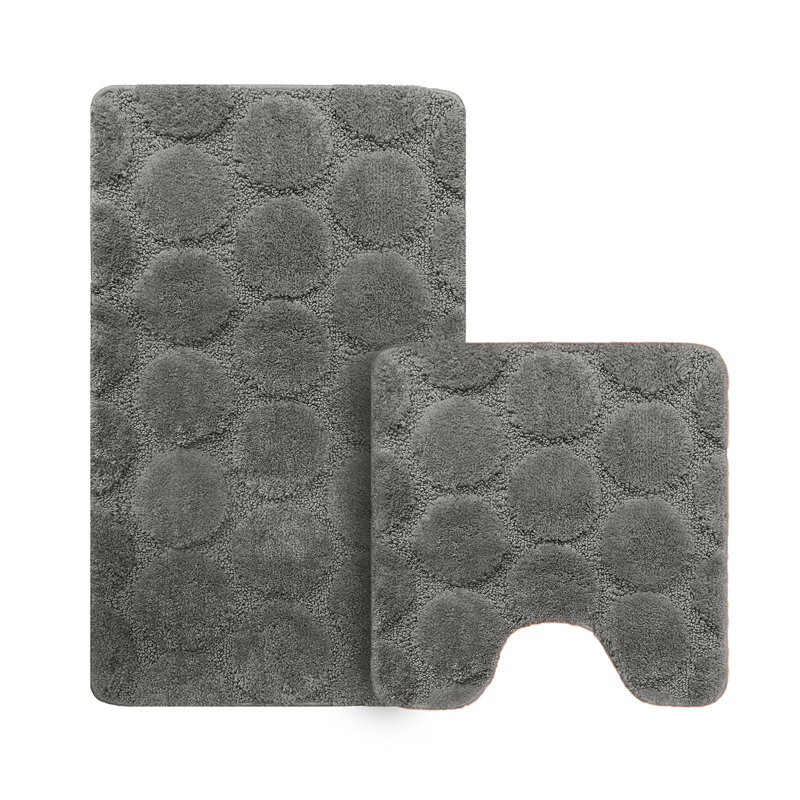 3D Effect Supersoft High Density Anti Slip Cobla Bath Mat Set, Grey