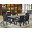 Ensemble de table de salle à manger 7 pièces comprenant une table de cuisine rectangulaire avec pieds en X et 6 chaises de salle à manger Parsons en tissu noir, noir brossé-1228598995-1228598999
