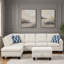 Canapé modulaire en L en lin avec garniture cloutée, porte-gobelets et repose-pieds avec rangement-86871504