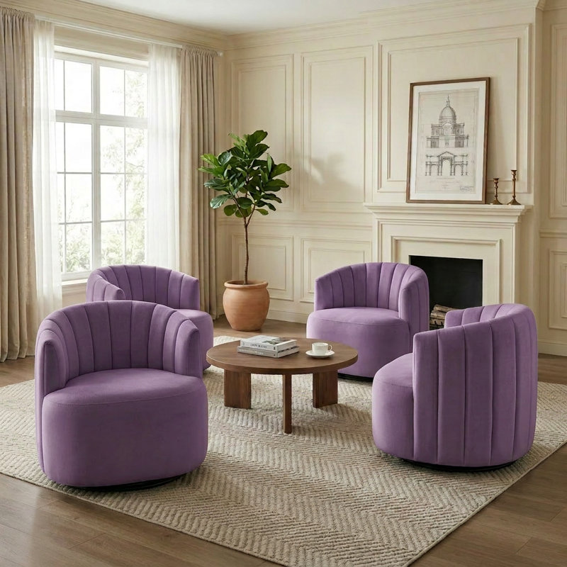 Fauteuil demi-tonneau pivotant en velours Stanford, Purple