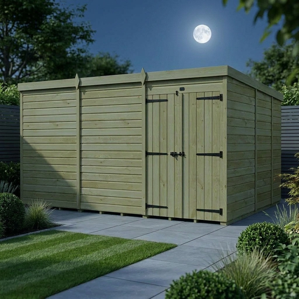 Total Sheds 12ft x 9ft Pent Garden Shed - Double Door - No Windows - Pressure Treated Timber - UK Manufactured