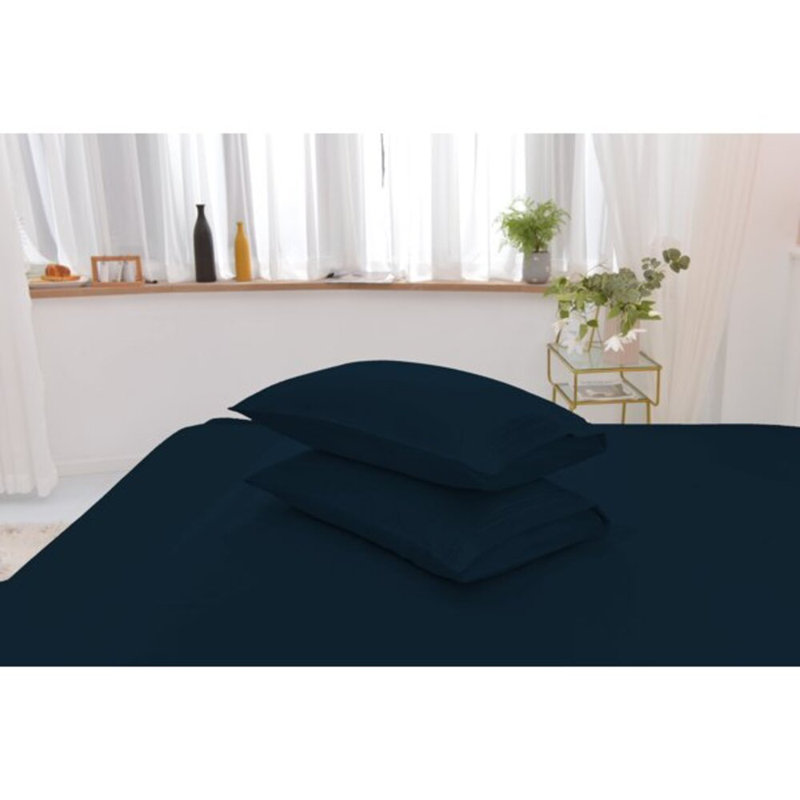 Ensemble de literie en rayonne de bambou, Ensemble de draps pour grand lit + un drap-housse , Bleu foncé