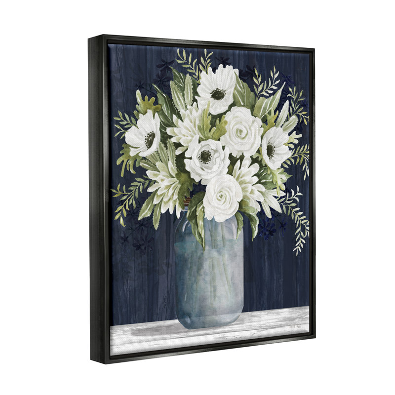 «White Country Blooms On Canvas» par Cindy Jacobs, impression, H 31 po x l 25 po x P 1,7 po, Cadre flottant noir de jais