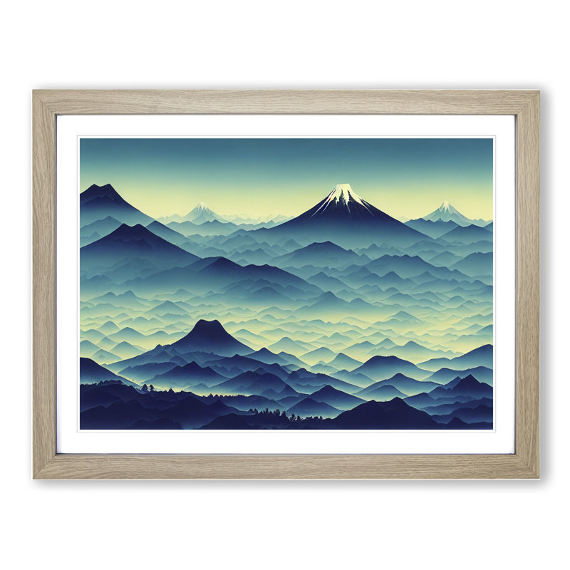Beaming Japanese Mountains - Framed Print, Oak, 25cm H x 34cm W x 2cm D