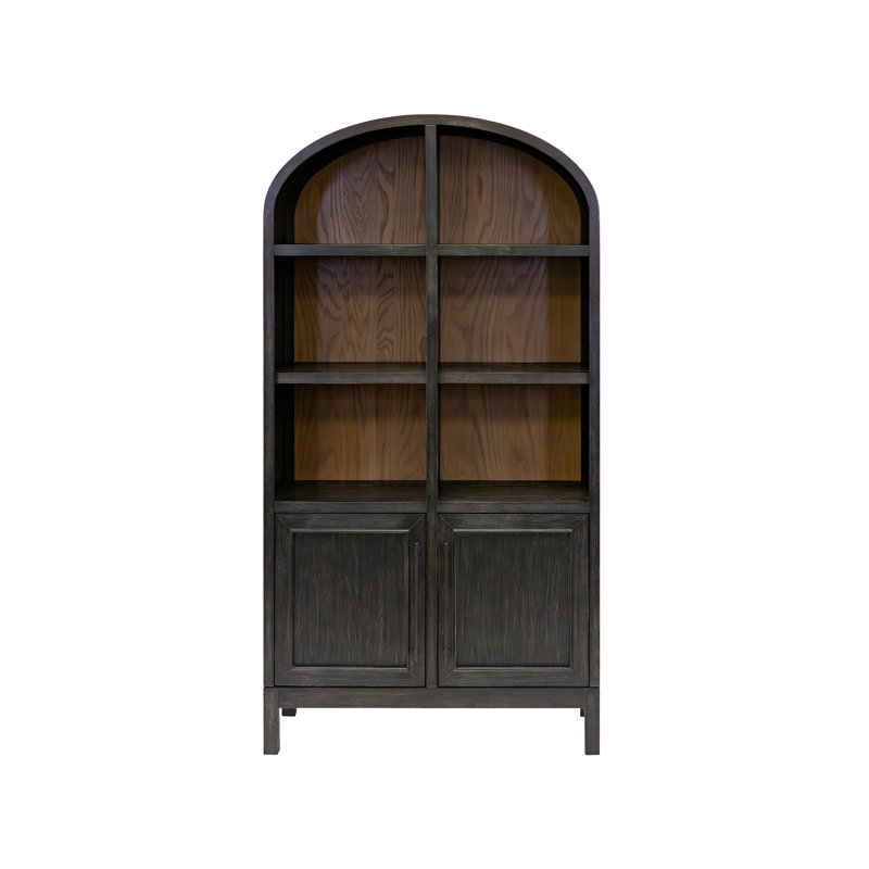 Modern Wood Arched Display Cabinet/Bookcase, Office Shelving, Storage Cabinet, Fully Assembled, Black, Black