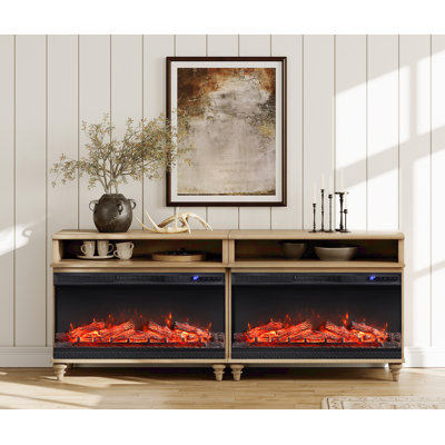 Sideboard Cabinet With Storage Shelf, Vintage Wood Grain Design, Buffet Cabinet With 36" Electric Fireplace, Coffee Bar For Dinning Room, Kitchen And Living Room, Oak, 75 Inch