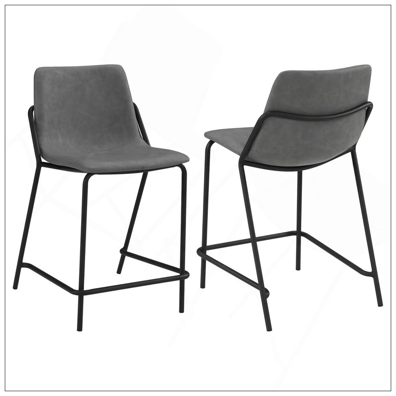 Tabourets gris et noirs à hauteur de comptoir avec repose-pieds, sièges confortables et élégants pour la maison (ensemble de 2)