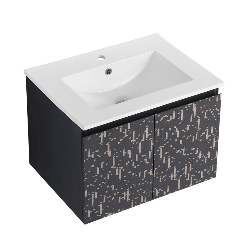 Floating Wall-Mounted Bathroom Vanity With Ceramics Sink & Soft-Close Cabinet Door, KD-Package, Bathroom Vanity, 24"