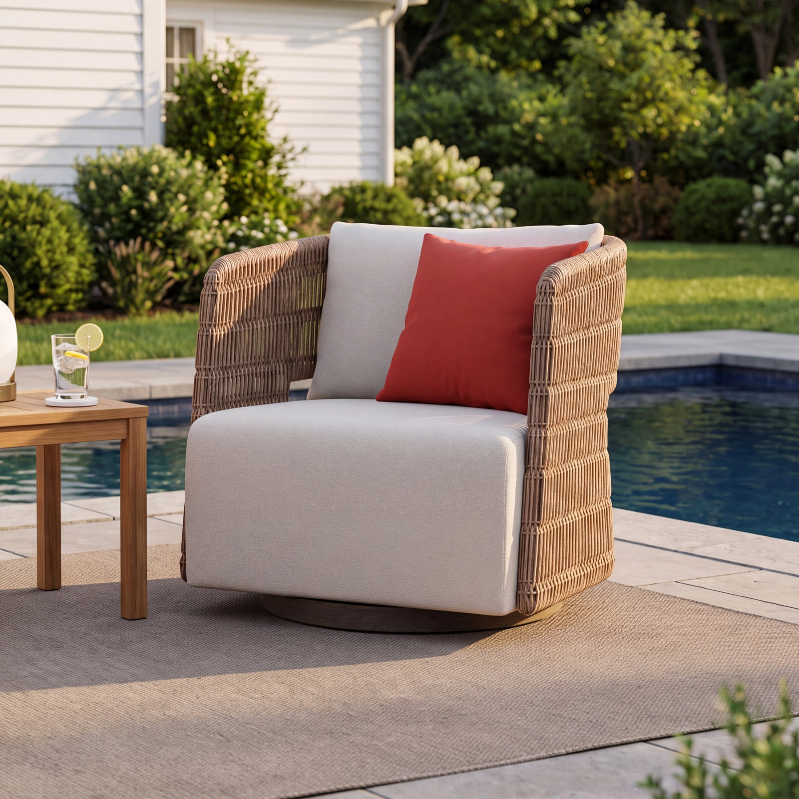 Maldives Swivel Wicker Outdoor Lounge Chair, Gray