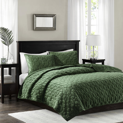 Courtepointe en velours 3 pièces pour lit double / grand lit - chaleureuse et confortable avec motif géométrique, 2 taies décoratives, rembourrée de coton pour une durabilité