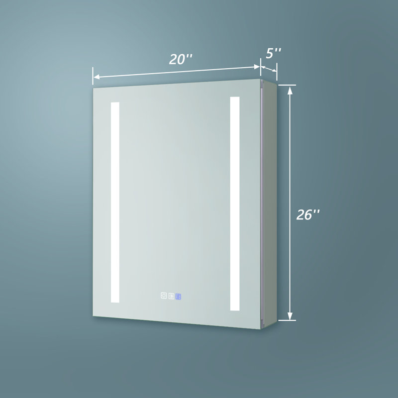Armoire à pharmacie 1 porte sans cadre avec 3 tablettes réglables et éclairage DEL encastré ou en surface, Gauche / Extérieur
