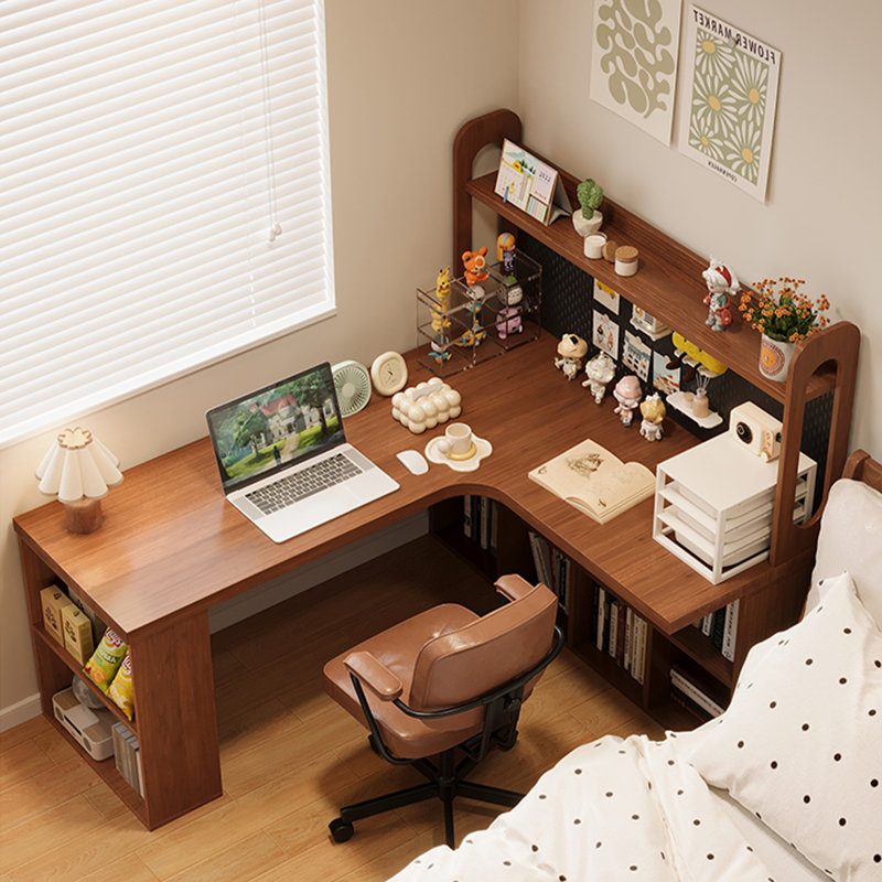 Bureau en fer massif en forme de L brun noyer + noir, H 61,02 po x l 78,74 po x P 55,12 po, Retour à droite