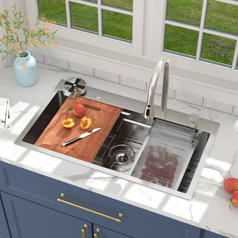 Évier de cuisine à cascade de cuisine encastrable en acier inoxydable de calibre 16 de 33 po x l 19 po avec accessoires