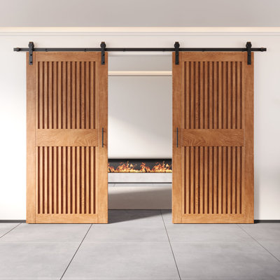 Homacer Early American Double 26in x 84in Unassembled & Finished Diamond Design Barn Doors with Non-Bypass Installation Hardware Kit, 9ft track, interior use only