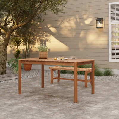 Table de salle à manger d'extérieur en bois massif l 59,1 "pour 6 personnes, table de patio rectangulaire avec plateau à lattes