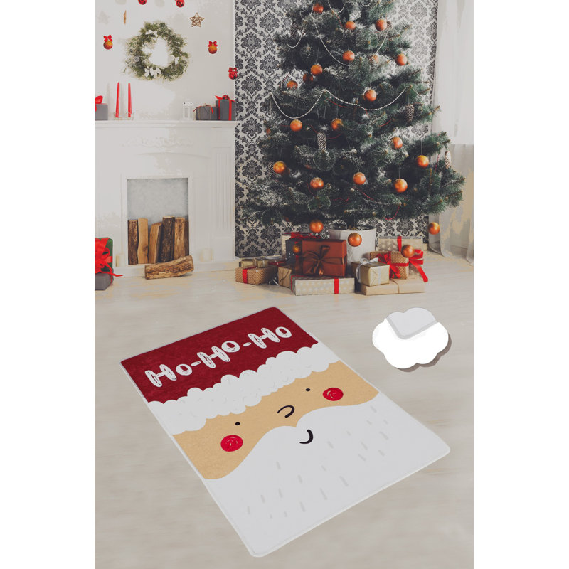 Christmas Area Rug (2.6 x 4.0 ft), Red, White & Cream | 100% Polyester, 0.4 in Pile Height, Antibacterial, Non-Slip Underside | Machine Washable, Perfect for Holiday Decor | Durable & Stylish for Any Room