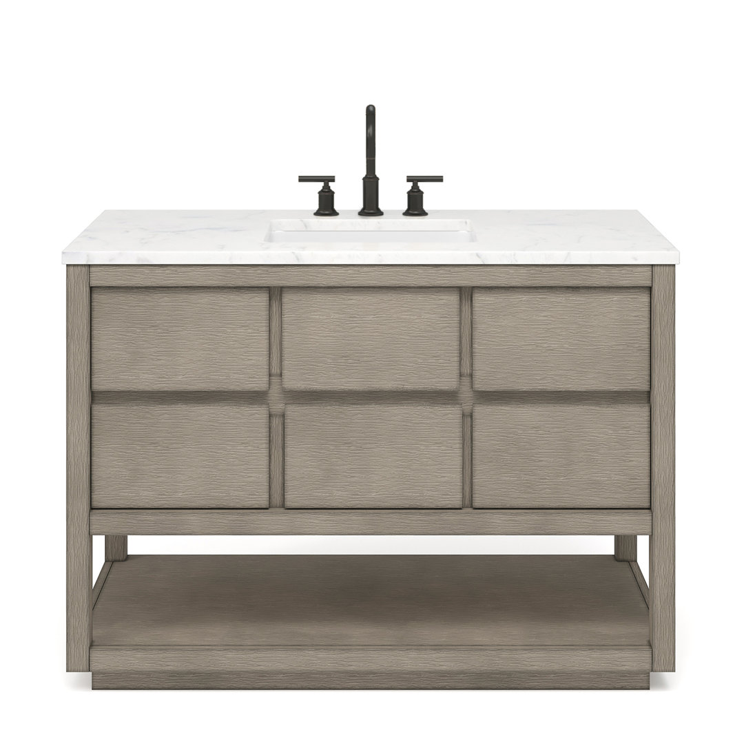 Ashkii 48" Carrara White Marble Countertop Bath Vanity in Gray Oak with ORB Faucet Wade Logan®