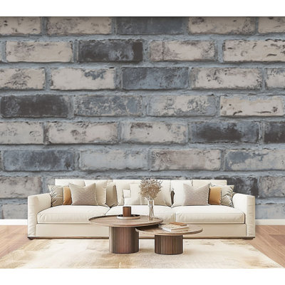 Peel and Stick Wallpaper Grey Beige Brick Wall Distressed Finish Wall Murals 69"H x 96"W Removable PVC Wall Paper Self-Adhesive Wall Decor for Bedroom Living Room Home Office