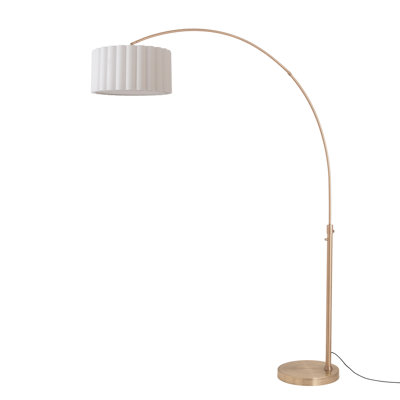 Eichler 92" Arc Lamp - Modern Design, Weathered Brass Steel Frame, White Linen Drum Shade, Dimmable, Bulb Included, Elegant Steel Base