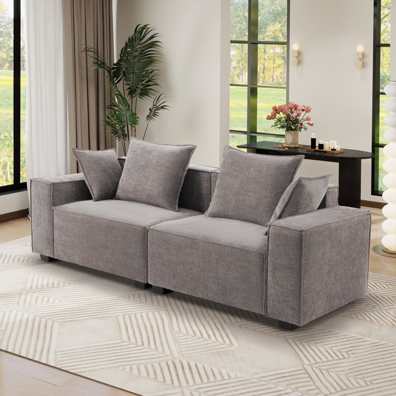 Causeuse moderne en tissu d'ameublement carré, Gris