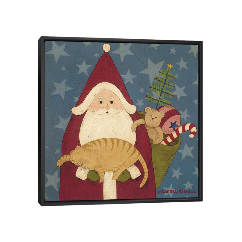 Père Noël - reproduction d'art murale - toile encadrée, H 26 po x l 26 po, Impression encadrée sans passe-partout, Noir