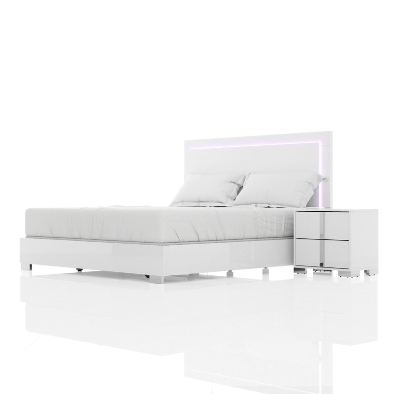 Duckworth Bedroom Set, White, 2 Pcs: Bed, Nightstands, Queen