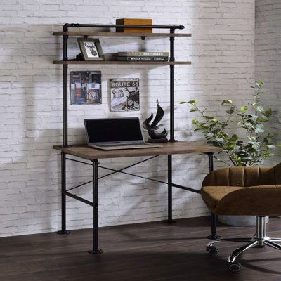 Bureau d'écriture, chêne rustique et 2 tablettes noires