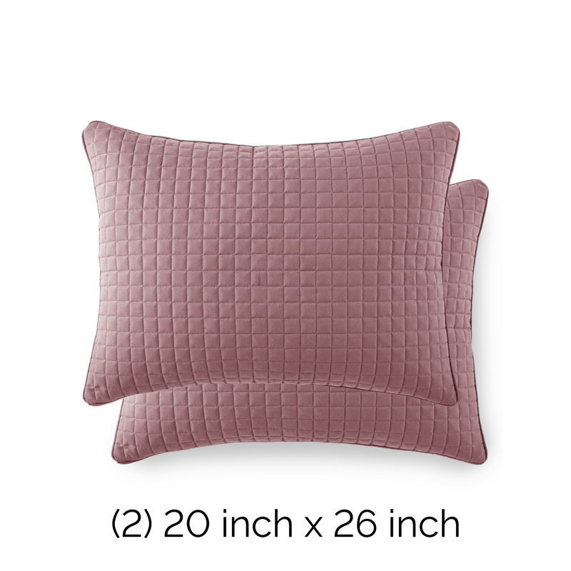 Ensemble de 2 taies décoratives matelassées à motif carré en microfibre à bords carrés passepoilés, avec 2 passepoils, 20 po x 26 po, lavande Southshore