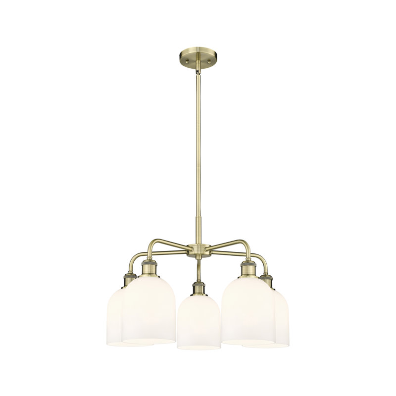 Odaniel 5 - Light Steel Dimmable Bell Chandelier, Antique Brass, Gloss White