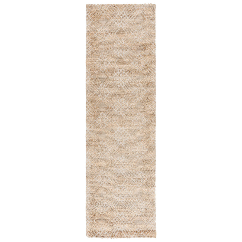 Courtdale Natural Fiber Handloomed Jute Cotton Geometric Rug in Ivory/Natural, Runner 2'3" x 8'