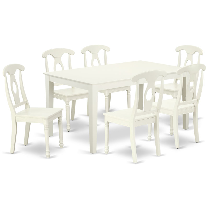 Ensemble de table de salle à manger 7 pièces comprenant une table de cuisine rectangulaire et 6 chaises de salle à manger, 36 x 60 pouces, lin blanc