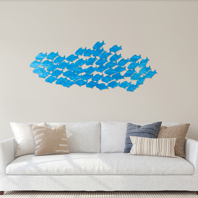 Coastal Animals & Insects Wall Decor on Metal, Teal, 7" H x 18" W x 0.06" D