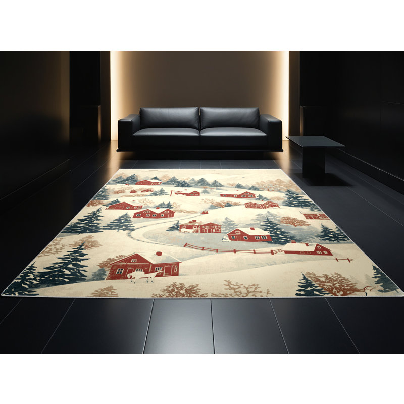 Machine Washable Myrtlewood Christmas Modern & Contemporary Abstract Rug in Beige – White Binding, 6x9