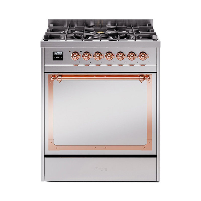 ILVE Nostalgie II Noblesse 30 in Dual Fuel Range, Stainless Steel/Copper, Liquid Propane