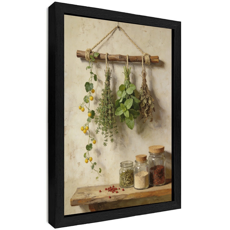 Reproduction d'art encadré noir avec couleurs rétro dans la cuisine, H 25 po x l 17 po