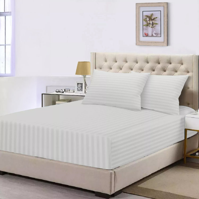 Spevek Soft & Cozy 40cm Extra Deep Pocket Microfiber Striped Fitted Sheet, White, Super King (180 x 200 cm)