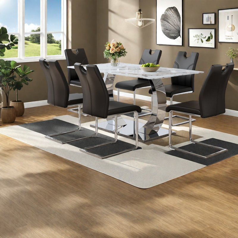 Ensemble de table de salle à manger moderne en acier inoxydable avec base transformable