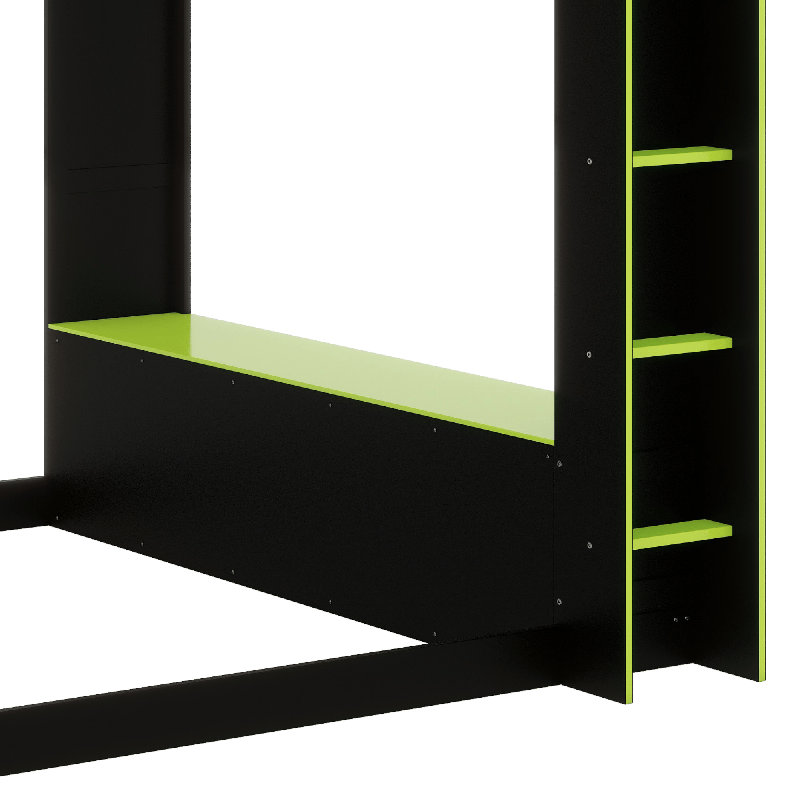 Lit mezzanine avec bureau à hauteur réglable, Vert